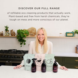 Emma Bunton with Kit & Kin fabric conditioner and full eco laundry range, refillable and plant-based, eco-friendly laundry care for family homes