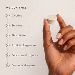 Non-toxic dishwasher tablets free from parabens, phthalates, silicones, synthetic fragrances and harsh chemicals