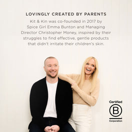 Emma Bunton’s range of Kit & Kin plant-based baby skincare for sensitive skin, ideal for eczema-prone and sensitive skin