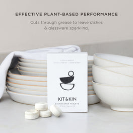Natural eco dishwasher tablets safe to use on pet bowls, baby bottles and kids’ plates and bowls. 